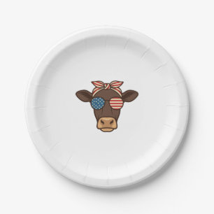 Prato De Papel Óculos de sol com cabeça de vaca patriótica design