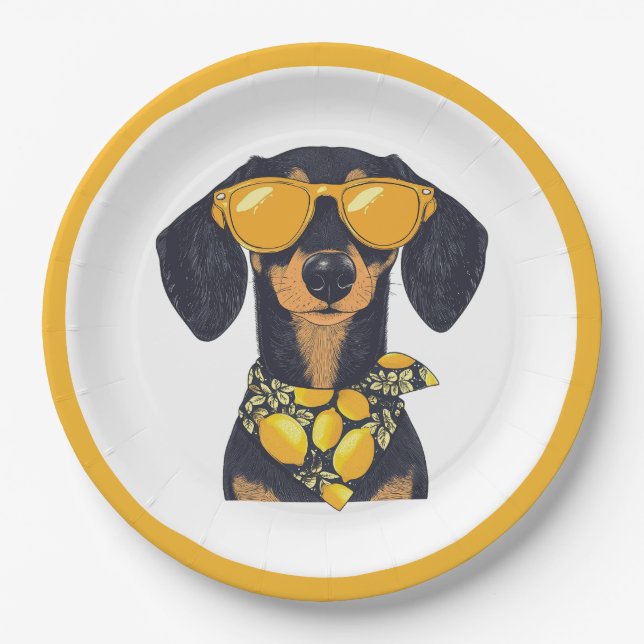 Prato De Papel Óculos de Sol de Cachorro Dachshund Legais com Lim (Frente)