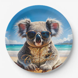 Prato De Papel Óculos de sol Koala Praia Ensolarada Feliz Natal