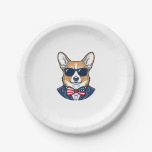 Prato De Papel Óculos de Sol Patrióticos de Corgi Arte Vetorial V