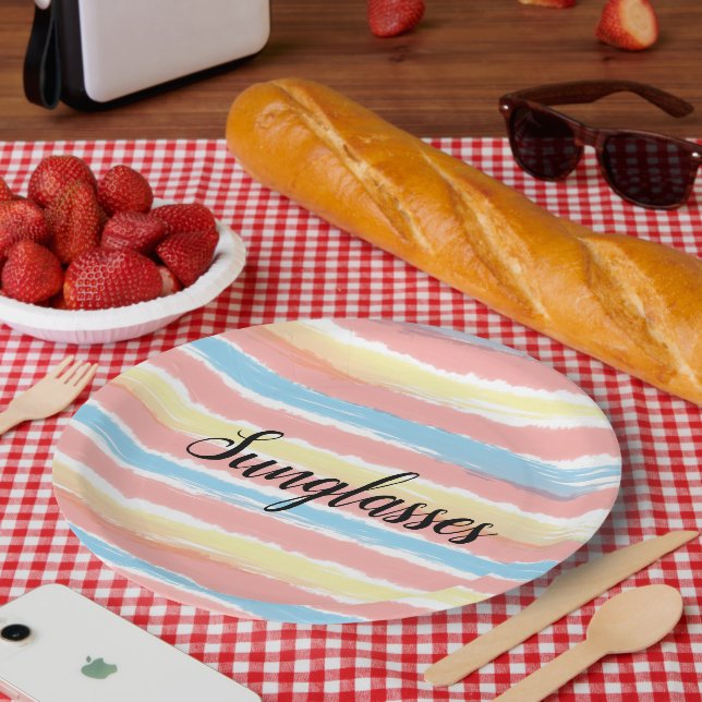 Prato De Papel Óculos escuros Aquarela Amarelo Cor-de-rosa azul (Piquenique)