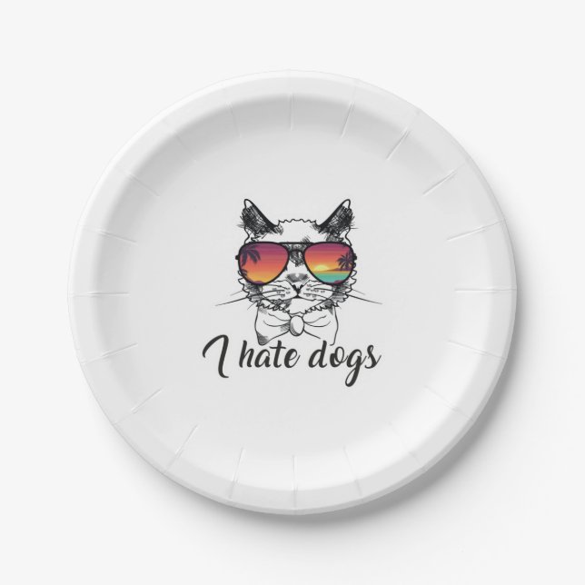Prato De Papel Odeio Cães Presentes Engraçados para Gato Amigo (Frente)