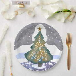 Prato De Papel Oh Árvore de Natal | Pintura de Inverno em Aquarel