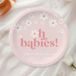 Prato De Papel oh babies Retro Daisy Rosa boho Chás de Bebê