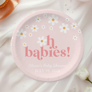 Prato De Papel oh babies Retro Daisy Rosa boho Chás de Bebê