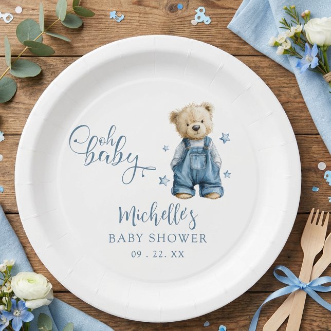 Prato De Papel Oh Baby Blue Jean Baby Denim Baby Shower (Criador carregado)