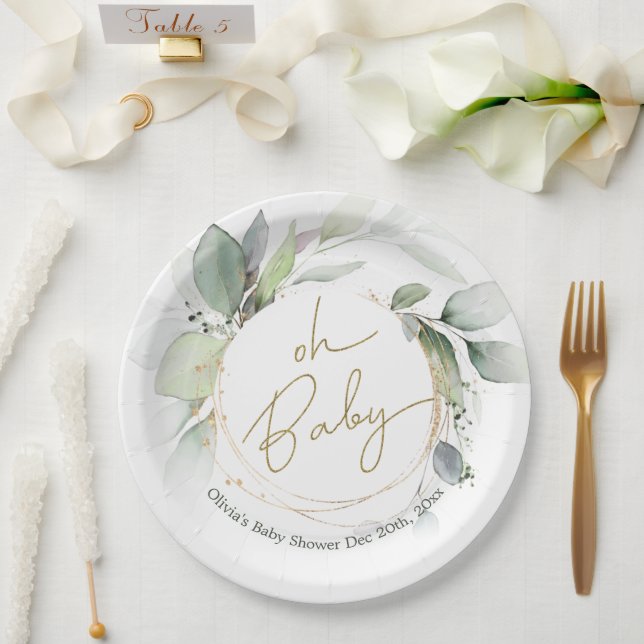 Prato De Papel Oh Baby Eucalyptus Chá de fraldas Party Plates (Casamento)