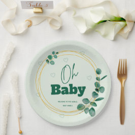 Prato De Papel Oh Baby Eucalyptus Leaves Baby Shower