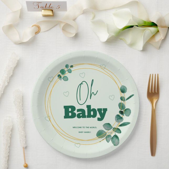 Prato De Papel Oh Baby Eucalyptus Leaves  Baby Shower (Casamento)