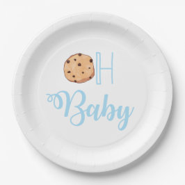 Prato De Papel Oh Baby Leite e Biscoitos azul Festa de Bebê
