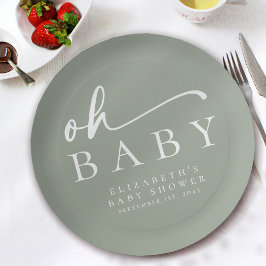 Prato De Papel Oh Baby Sage Chá de fraldas Minimalista Verde