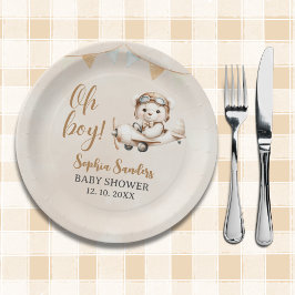 Prato De Papel Oh Boy, Cute Bear Baby shower boy