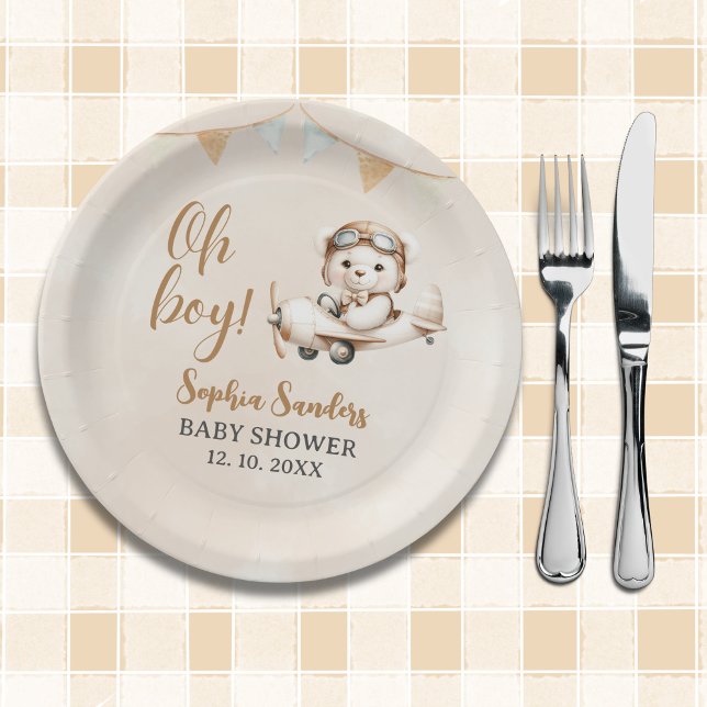Prato De Papel Oh Boy, Cute Bear Baby shower boy (Criador carregado)