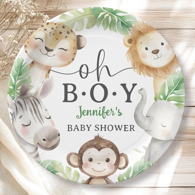 Prato De Papel Oh Boy Jungle Baby Shower Safari Animals  (Criador carregado)