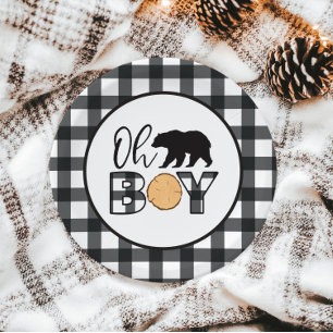 Prato De Papel Oh Boy Urso Xadrez de Búfalo Baby Shower
