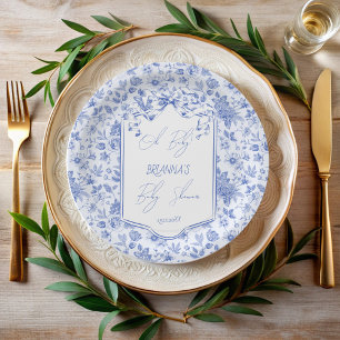 Prato De Papel Oh chá de fraldas de desenho de joy toile azul