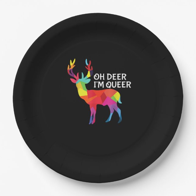 Prato De Papel Oh Deer Queer Funny Pun LGBT Pride Design (Frente)
