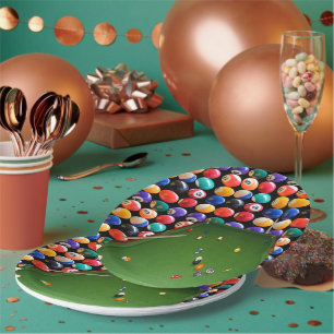 Prato De Papel Oito Pintura De Mesa Com Bolas E Cues,