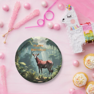 Prato De Papel Okapi Na Floresta Tropical (Zebra Giraffe)