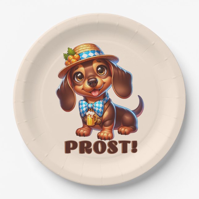 Prato De Papel Oktoberfest Dachshund Prost! (Frente)