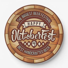 Prato De Papel Oktoberfest Festival Brown Wooden Beer Barrel 9"