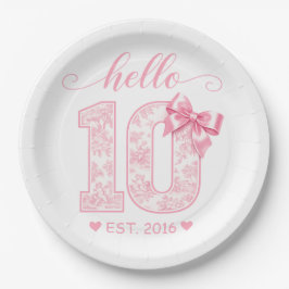 Prato De Papel Olá 10 Aniversário | Rosa Olá 10 Ano Personalizado