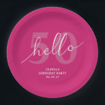 Prato De Papel Olá 50 | Bold Hot Pink 50th Birthday Personalizado<br><div class="desc">Olá 50 | Placas de papel personalizadas,  cor-de-rosa-quente,  cor-de-rosa-quente,  com 50.a Festa de aniversário.</div>