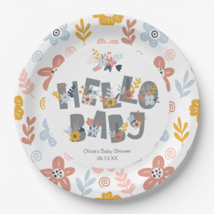 Prato De Papel Olá Baby Boho Floral Chá de fraldas Placas