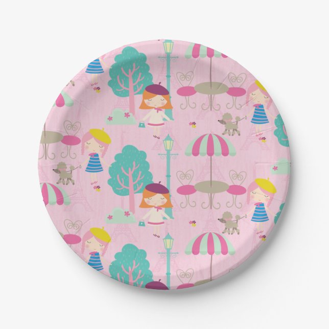 Prato De Papel Olá Bonjour Parisiense Birthday Plates (Frente)