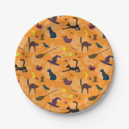 Prato De Papel Olá Bruxa - padrão perfeito de Halloween.