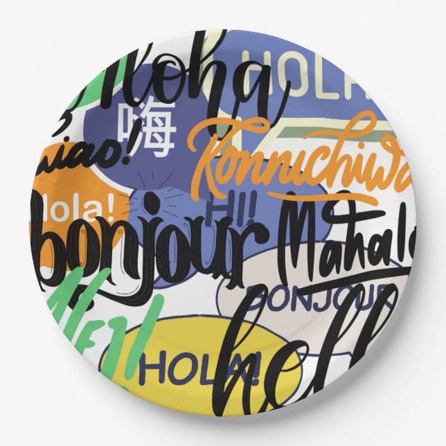 Prato De Papel Olá Mundo (Frente)