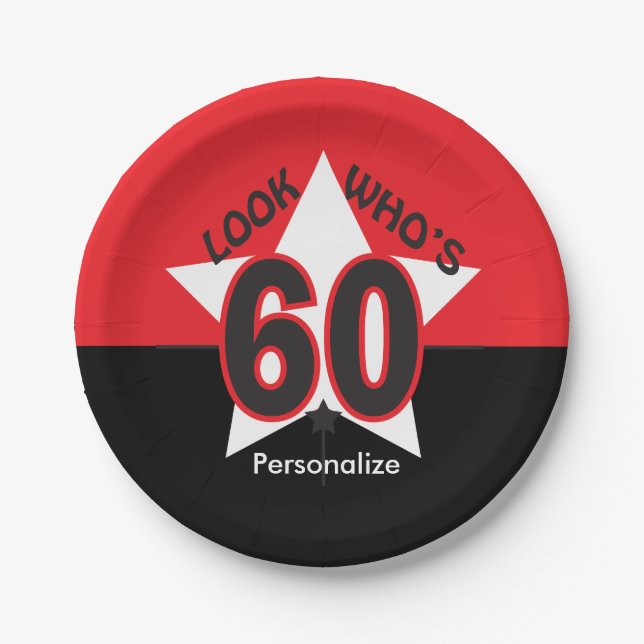 Prato De Papel Olhe quem é aniversário de 60% pipe% 60th (Frente)