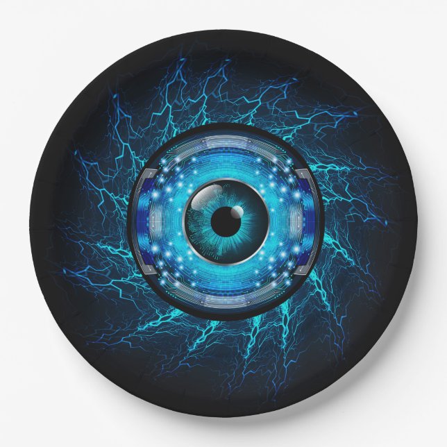 Prato De Papel Olho do Circuito Cibernético (Frente)