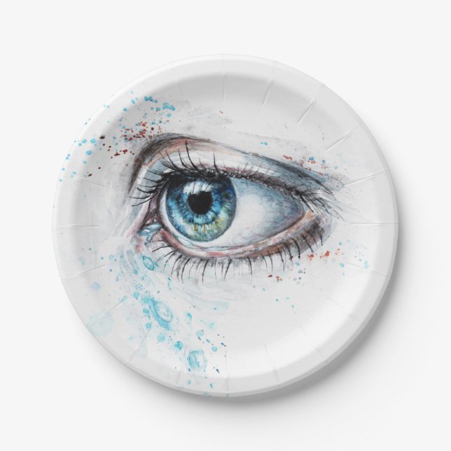 Prato De Papel Olhos Azuis em Choro (tristeza, simpatia e depress (Frente)