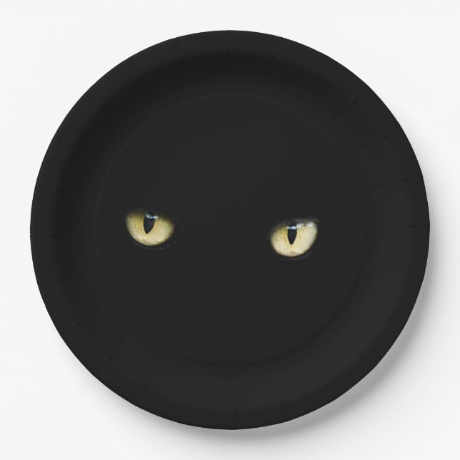 Prato De Papel Olhos de Gato Preto| Halloween (Frente)