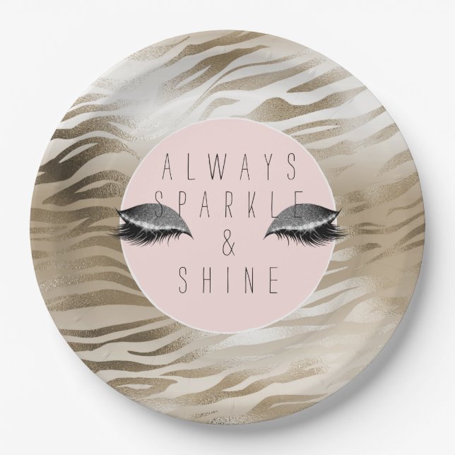 Prato De Papel Olhos-de-relva de prata Zebra Dourada Glitzy       (Frente)