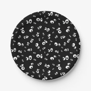 Prato De Papel Olhos Googly no Dia das Bruxas Negro e Branco