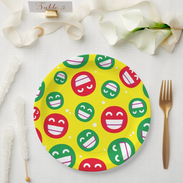Prato De Papel Olhos Sorridentes Emojis Vermelho Verde Amarelo (Casamento)