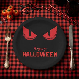 Prato De Papel Olhos Vermelhos Assustadores Olhando Halloween Pre