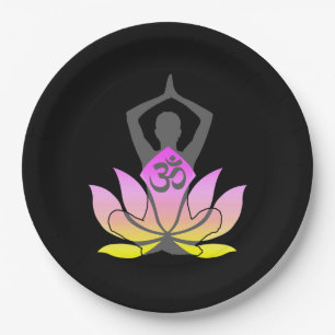 Prato De Papel OM Namaste Lotus Flower Yoga Pose Espiritual