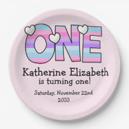 Prato De Papel Ombre Púrpura Rosa Stripes Corações Primeiro Anive