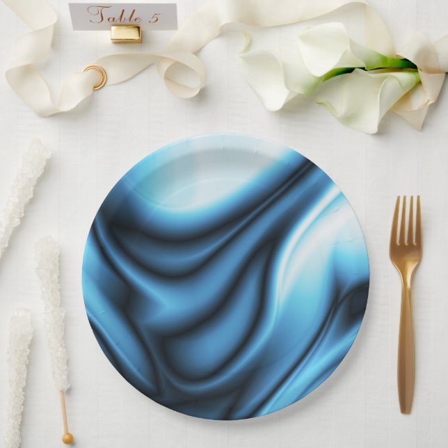 Prato De Papel Onda de Seda Azul (Casamento)