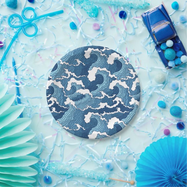 Prato De Papel Ondas abstrato (Festa)