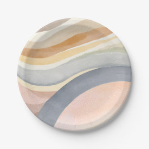 Prato De Papel Ondas Contemporâneas   Aquarela Moderna Neutra