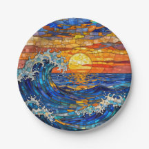 Ondas Costeiras do Oceano Pôr do Sol