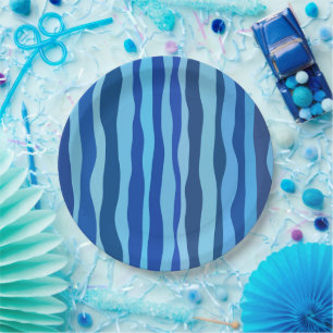 Prato De Papel Ondas de Azul Ciano Azul Naval Cobalto Azul Céu