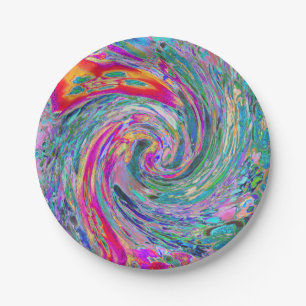 Prato De Papel Ondas de Cores de Floral Psicodélico Abstrato em A