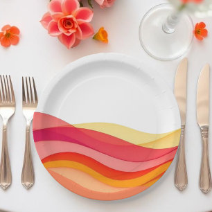 Prato De Papel Ondas de Cores do Pôr do Sol Casamento Moderno