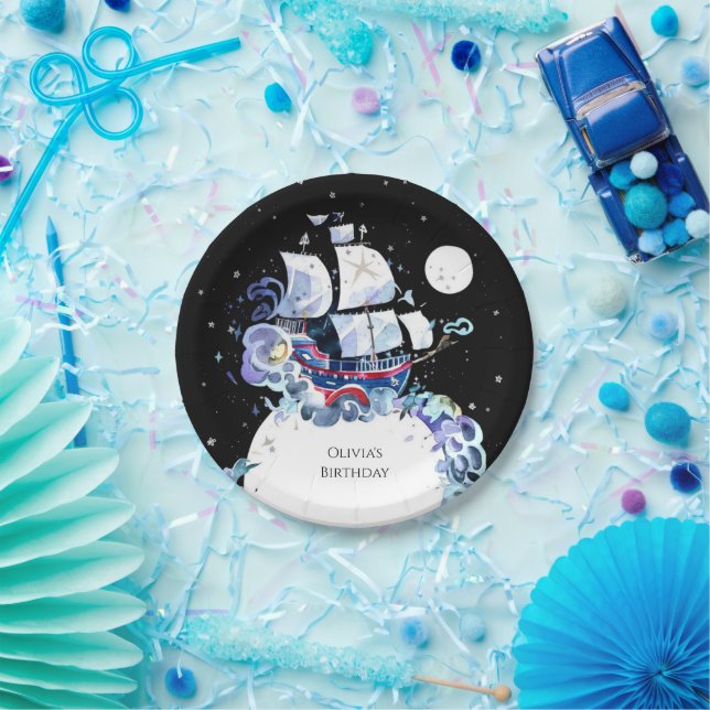 Prato De Papel Ondas de diversão pirata de aniversário (Festa)