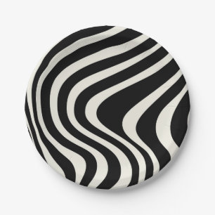 Prato De Papel Ondas de estilo retrô preto e branco